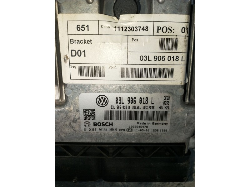 Recambio de centralita motor uce para seat alhambra (710, 711) 2.0 tdi referencia OEM IAM 0281016998 03L906018L 1039S4678