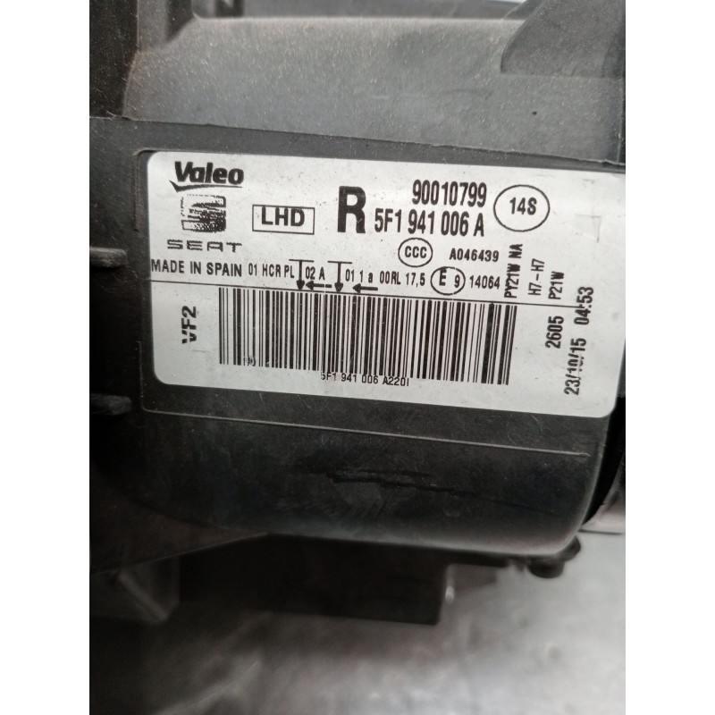 Recambio de faro derecho para seat leon (5f1) referencia OEM IAM 5F1941006A 90010799 OJO VER FOTOS