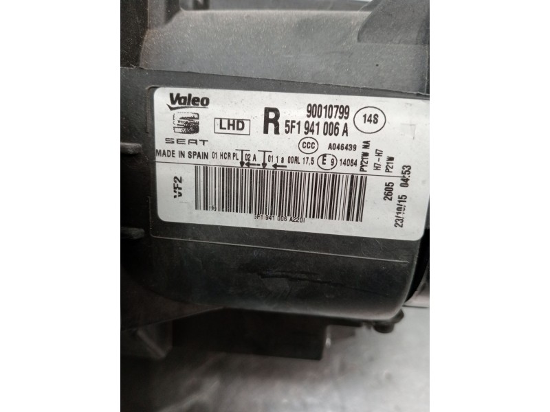 Recambio de faro derecho para seat leon (5f1) referencia OEM IAM 5F1941006A 90010799 OJO VER FOTOS