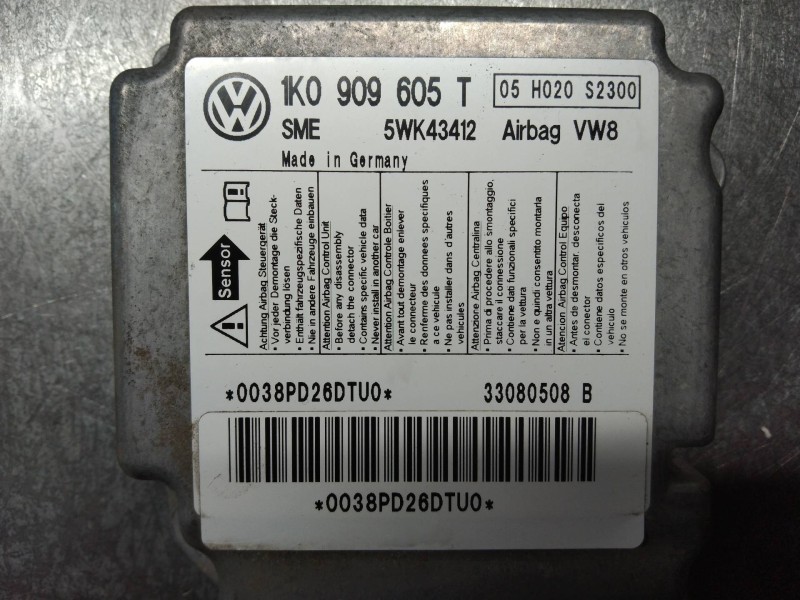 Recambio de centralita airbag para volkswagen jetta (1k2) advance referencia OEM IAM 5WK43412 1K0909605T 