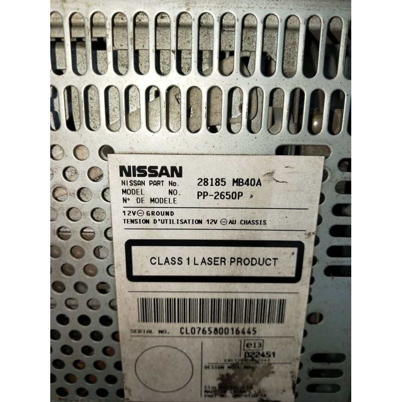 Recambio de sistema audio / radio cd para nissan cabstar (f24m, f24w) 35.13 dci, 45.13 dci 2.5 (f24m) referencia OEM IAM 28185MB
