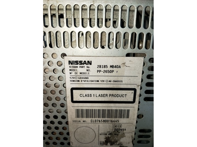 Recambio de sistema audio / radio cd para nissan cabstar (f24m, f24w) 35.13 dci, 45.13 dci 2.5 (f24m) referencia OEM IAM 28185MB
