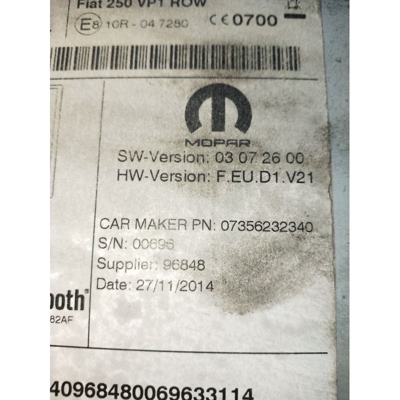 Recambio de sistema audio / radio cd para fiat ducato furgoneta (250_) 130 multijet 2,3 d 4x4 referencia OEM IAM 07356232340 006