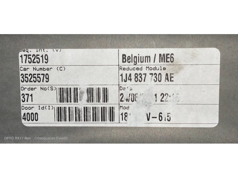 Recambio de elevalunas delantero derecho para volkswagen golf iv (1j1) 1.9 tdi referencia OEM IAM 1J4837730AE  5P