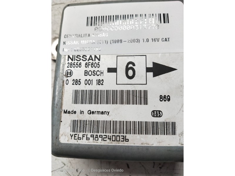 Recambio de centralita airbag para nissan micra (k11) 1.0 16v cat referencia OEM IAM 0285001182 285566F605  Recambio de centralita airbag para nissan micra (k11) 1.0 16v cat referencia OEM IAM 0285001182 285566F605