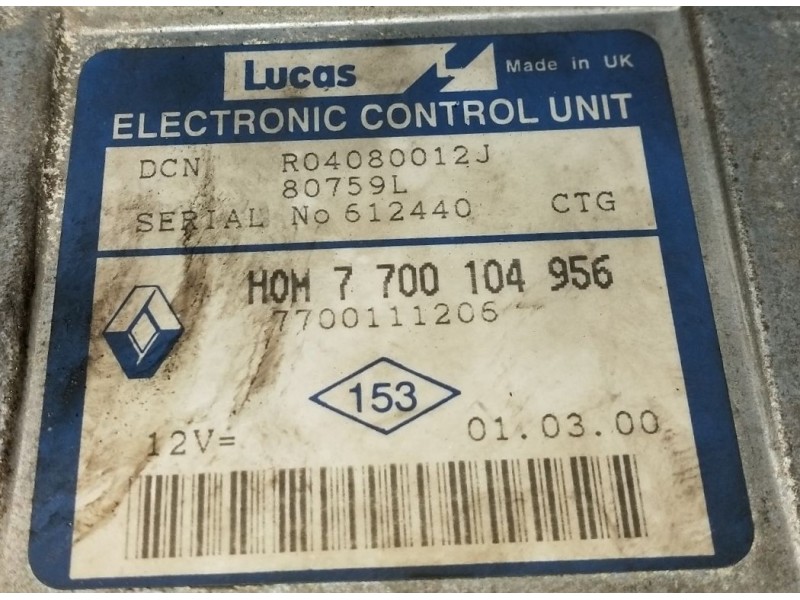 Recambio de centralita motor uce para renault kangoo (kc0/1_) d 65 1.9 (kc0e, kc02, kc0j, kc0n) referencia OEM IAM 7700111206 R0